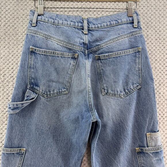 Zara Jeans Womens 4 Blue Medium Wash Cargo Carpenter Straight Legh High Rise - Picture 7 of 13